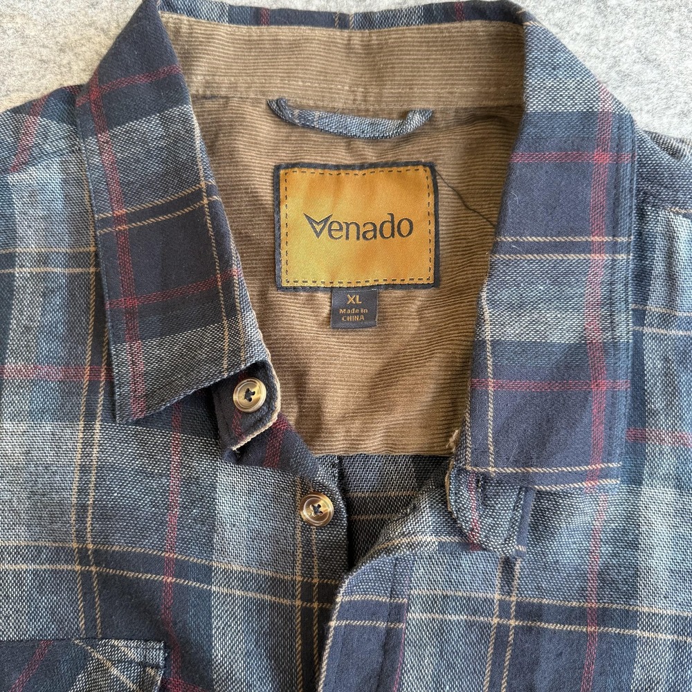 Venado Plaid Flannel Shirt Mens XL Blue Gray Button Front‎ Lined Casual
